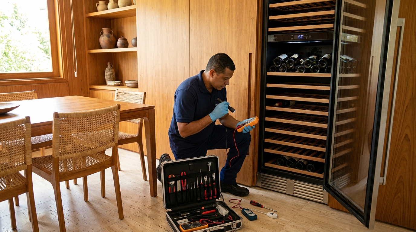 Troca de termostato de adega climatizada em atendimento técnico em Salvador‑BA