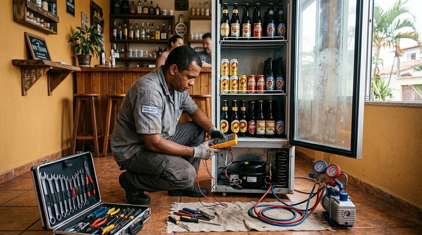 Troca de termostato de cervejeira em atendimento técnico em Salvador‑BA